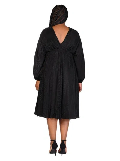 24seven Comfort Apparel V-neck Empire Waist Bishop Sleeve Midi Dress In Black