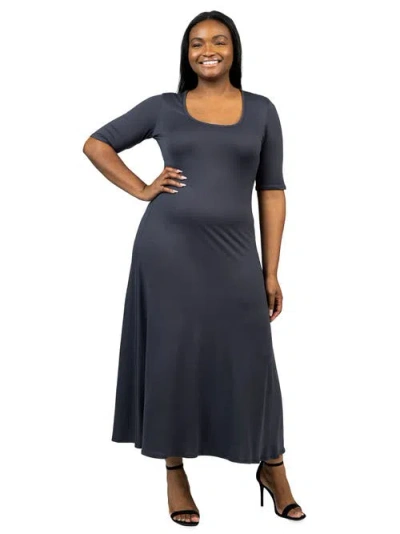 24seven Comfort Apparel Plus Size Elbow Length Sleeve Maxi Dress In Gray