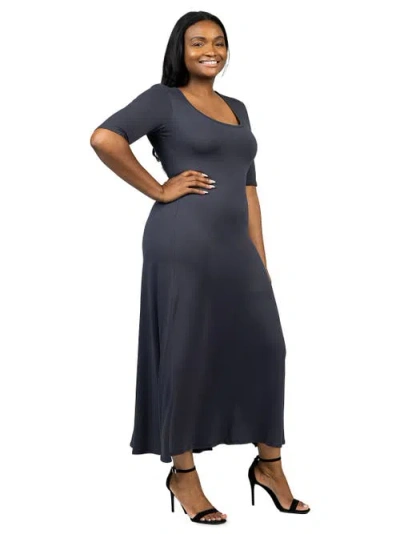 24seven Comfort Apparel Plus Size Elbow Length Sleeve Maxi Dress In Gray