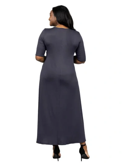 24seven Comfort Apparel Plus Size Elbow Length Sleeve Maxi Dress In Gray