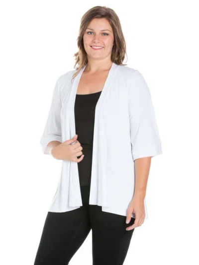 24seven Comfort Apparel Plus Size Elbow Length Open Front Cardigan Sweater In Gray