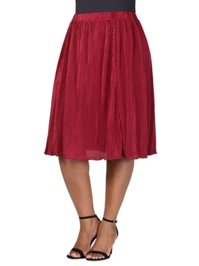 24seven Comfort Apparel Women's Elegant Pleated Elastic Waist Party Midi Skirt In Burgundy