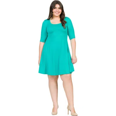 24seven Comfort Apparel Plus Size Knee Length Dress In Blue