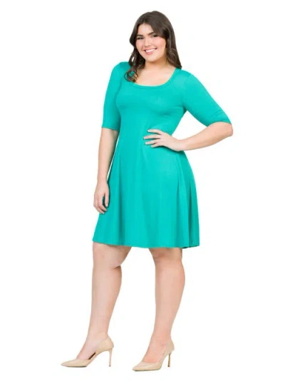 24seven Comfort Apparel Plus Size Knee Length Dress In Blue