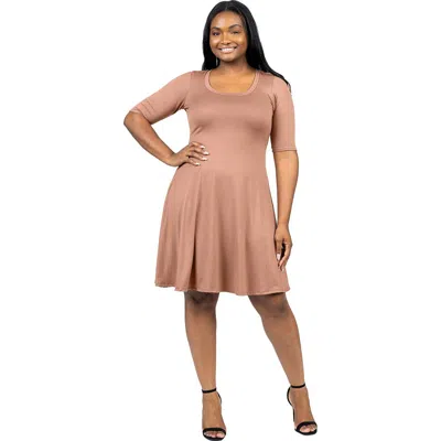 24seven Comfort Apparel Plus Size Knee Length Dress In Brown
