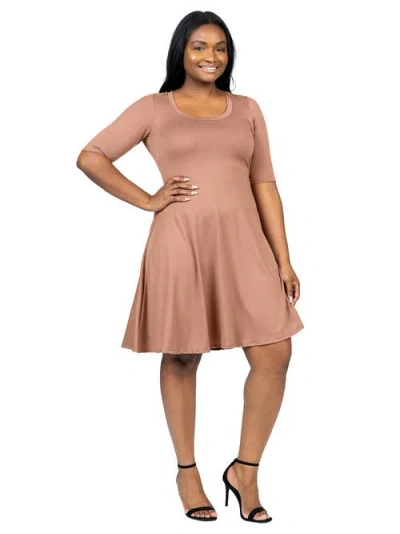 24seven Comfort Apparel Plus Size Knee Length Dress In Brown