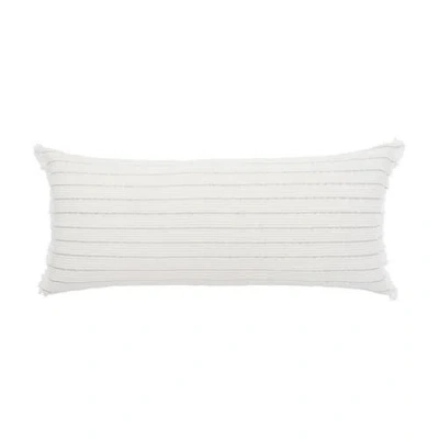 Elisabeth York Idora Hand-woven Cotton Decorative Throw Pillow With Fringe Edges In White