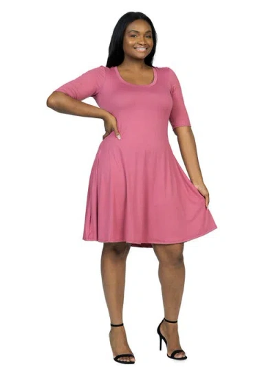 24seven Comfort Apparel Women's A-line Dress With Elbow Length Sleeves In Pink
