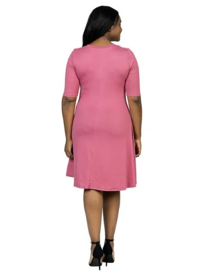 24seven Comfort Apparel Women's A-line Dress With Elbow Length Sleeves In Pink