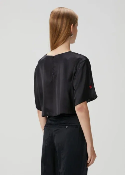 Pcfg Pure Silk Oversized Silk Crop Top In Blue