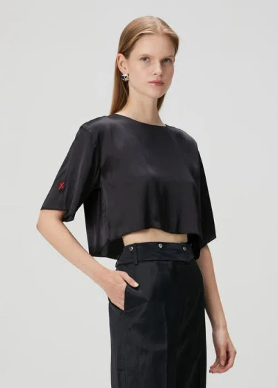 Pcfg Pure Silk Oversized Silk Crop Top In Blue