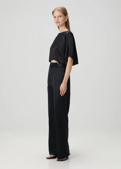 Pcfg Pure Silk Oversized Silk Crop Top In Blue