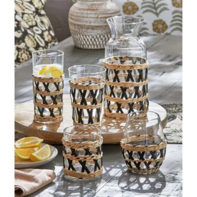 Tag Island Collection Clear Glass Tumbler With Cattail Straw In Black