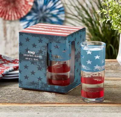 Tag Patriotic America Flag Highball Glasses Set Of Four In Blue