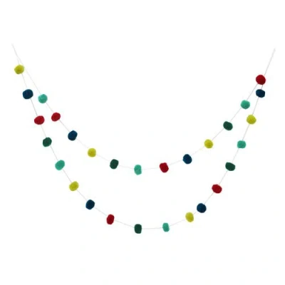 Carol & Frank Christmas String Lights Pompom Decorative Hanging Garland 48" In Multi
