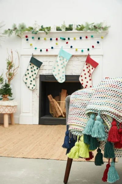 Carol & Frank Christmas String Lights Pompom Decorative Hanging Garland 48" In Multi