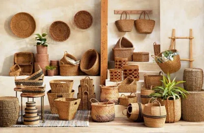 Tag Rectangular Tray With 5 Baskets Natural Seagrass Decor In Brown