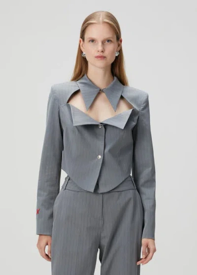 Pcfg Woven Striped Shirt With Metal Button In Gray