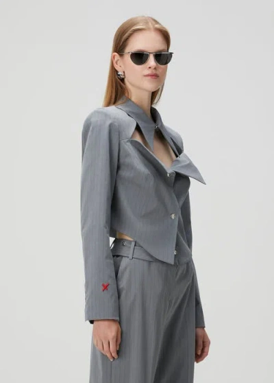 Pcfg Woven Striped Shirt With Metal Button In Gray