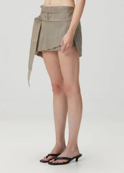 Pcfg Linen Blend Super Mini Skirt In Brown