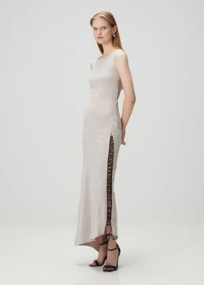 Pcfg Cotton Long Dress With Slit Detail In Brown