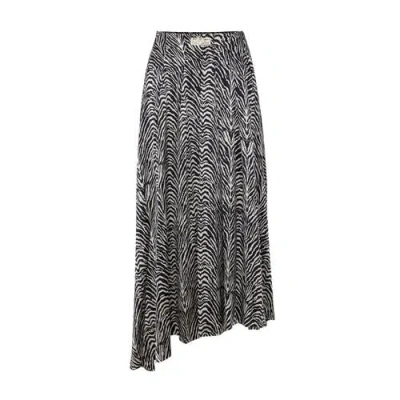 Pcfg Pure Silk Zebra Long Skirt In Black