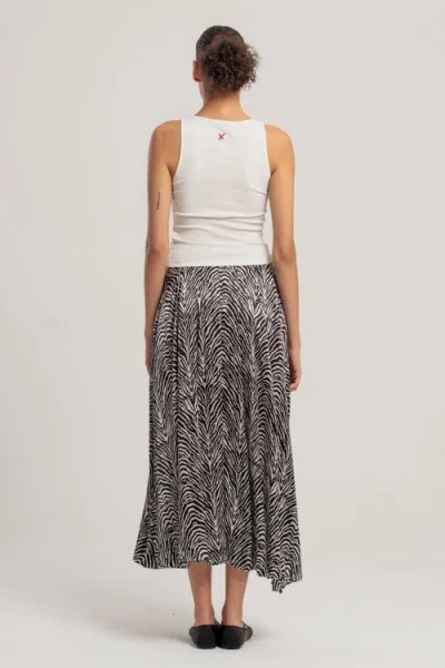 Pcfg Pure Silk Zebra Long Skirt In Black