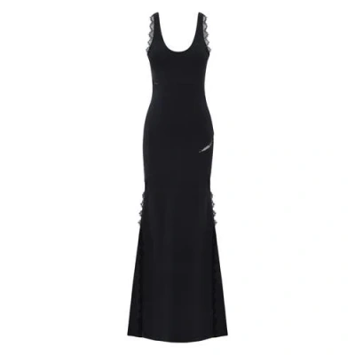 Pcfg Cotton Long Fitted Black Dress With Straps
