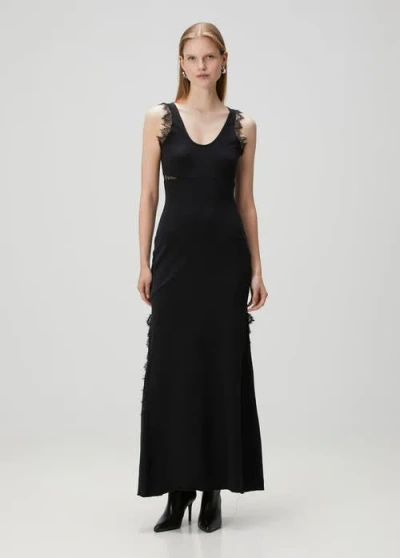 Pcfg Cotton Long Fitted Black Dress With Straps