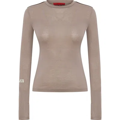 Pcfg Silken Touch Sheer Long-sleeve Top In Brown