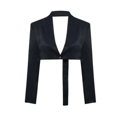 Pcfg Linen Blend Crop Shiny Woven Jacket In Black