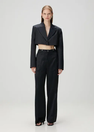 Pcfg Linen Blend Crop Shiny Woven Jacket In Black