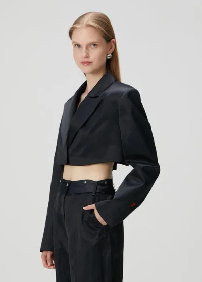 Pcfg Linen Blend Crop Shiny Woven Jacket In Black