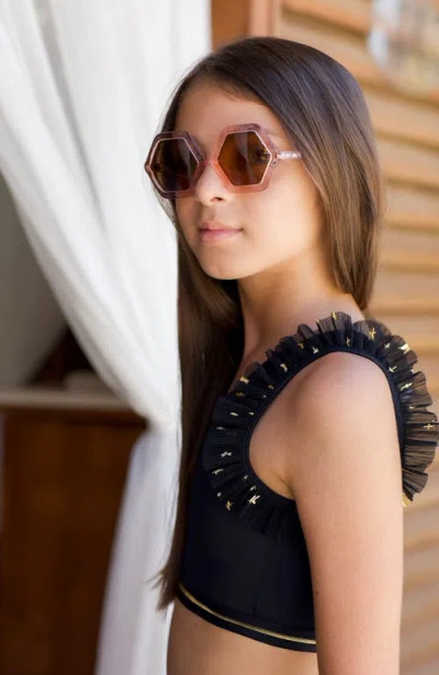 Nessi Byrd Gold Star Tulle-trim Two Piece Bikini, Toddler In Black