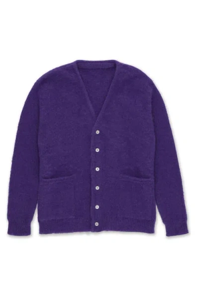 Fortela Teddy Patch Pocket Cardigan In Purple