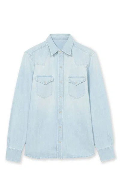 Fortela Texj Texan Bleach Wash Denim Shirt In Blue