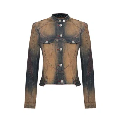 Pcfg Pure Cotton Faded Motorcycle Denim Jacket In Blue