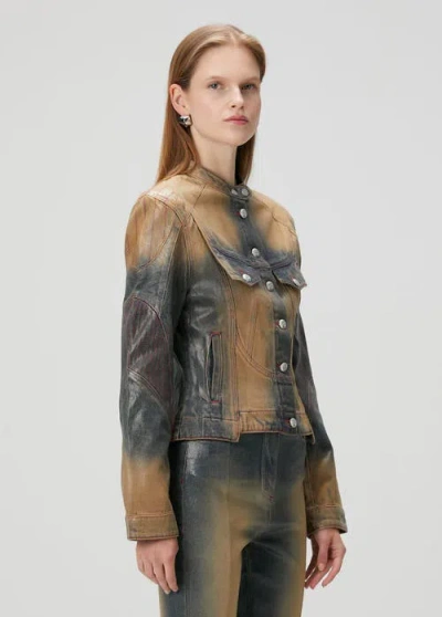 Pcfg Pure Cotton Faded Motorcycle Denim Jacket In Blue