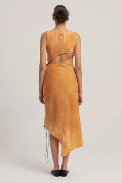 Pcfg Cotton Long Dress With Slit Detail In Brown