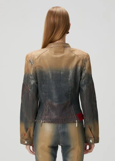 Pcfg Pure Cotton Faded Motorcycle Denim Jacket In Blue