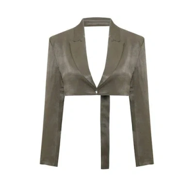 Pcfg Neutrals Linen Blend Crop Shiny Woven Jacket In Sand