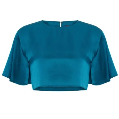 Pcfg Pure Silk Oversized Silk Crop Top In Blue