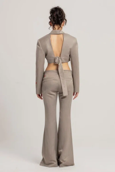 Pcfg Neutrals Linen Blend Crop Shiny Woven Jacket In Sand