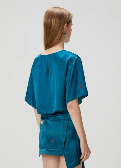 Pcfg Pure Silk Oversized Silk Crop Top In Blue