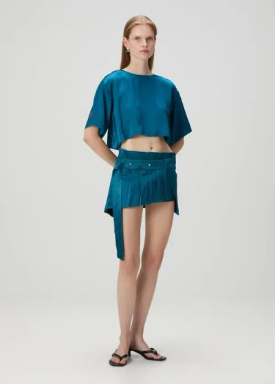 Pcfg Pure Silk Oversized Silk Crop Top In Blue