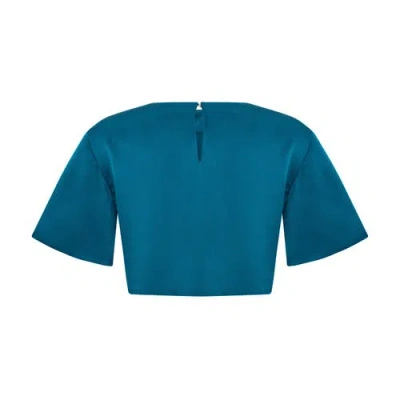 Pcfg Pure Silk Oversized Silk Crop Top In Blue