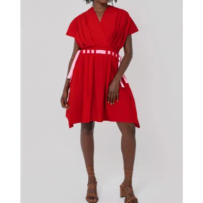 Haveli Amma Ribbon Dress In Red