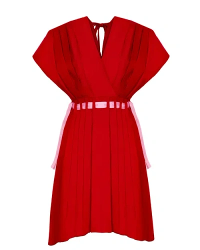 Haveli Amma Ribbon Dress In Red