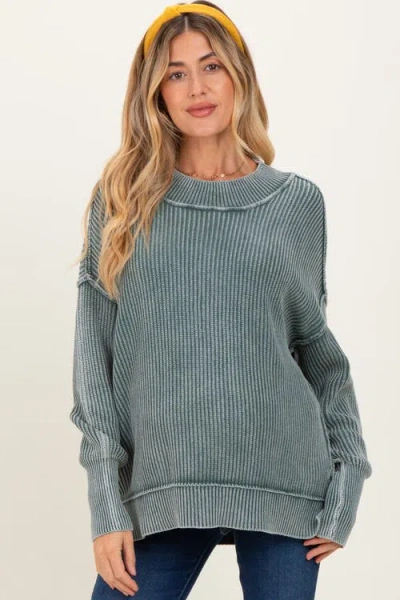 Pinkblush Washed Side Slit Oversized Sweater In Gray