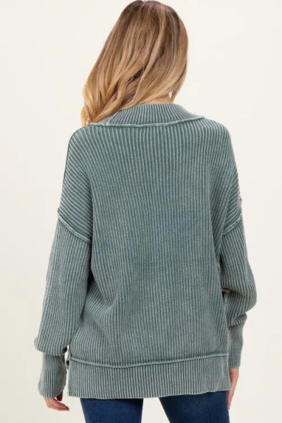 Pinkblush Washed Side Slit Oversized Sweater In Gray